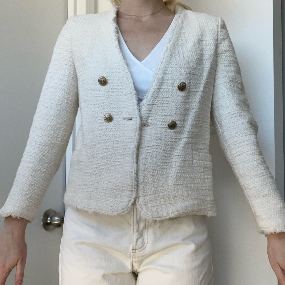 Cream Tweed Blazer from Mango. Size: XS.